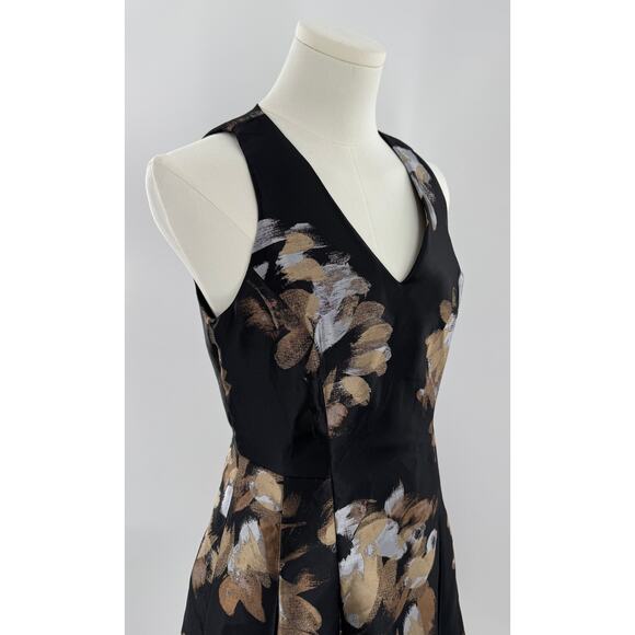 Tommy Hilfiger Black Gold Jacard Floral Dress Cocktail Party Silk LBD S 4 - Picture 3 of 11